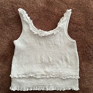 EBUC SO GOODS FOR LIFE LADIES XL STRETCH WHITE COTTON TANK WITH FRILLS